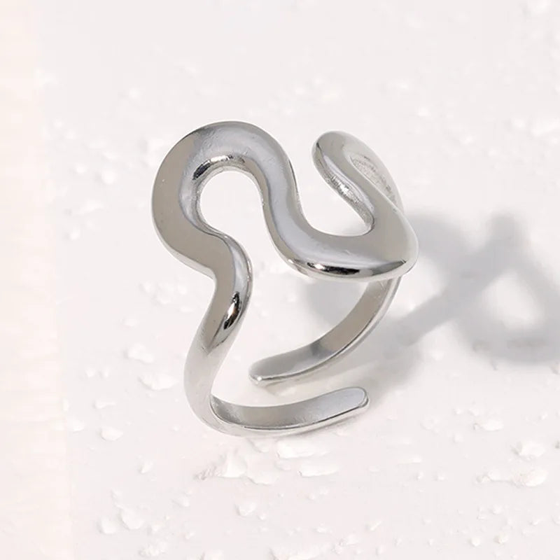 Stylish Irregular Wave Ring Adjustable Gold Tone Statement Ring