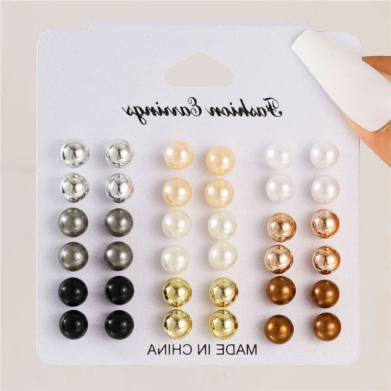 Bohemian Pearl Earrings Set 12 Pairs Geometric Women Jewelry