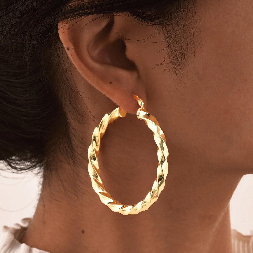Large Twist Hoop Huggie Earrings Stainless Steel Lightweight Women