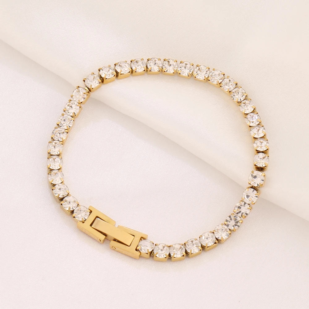 Modern 4mm Tennis Bracelet Stainless Steel Zircon Luxury Design