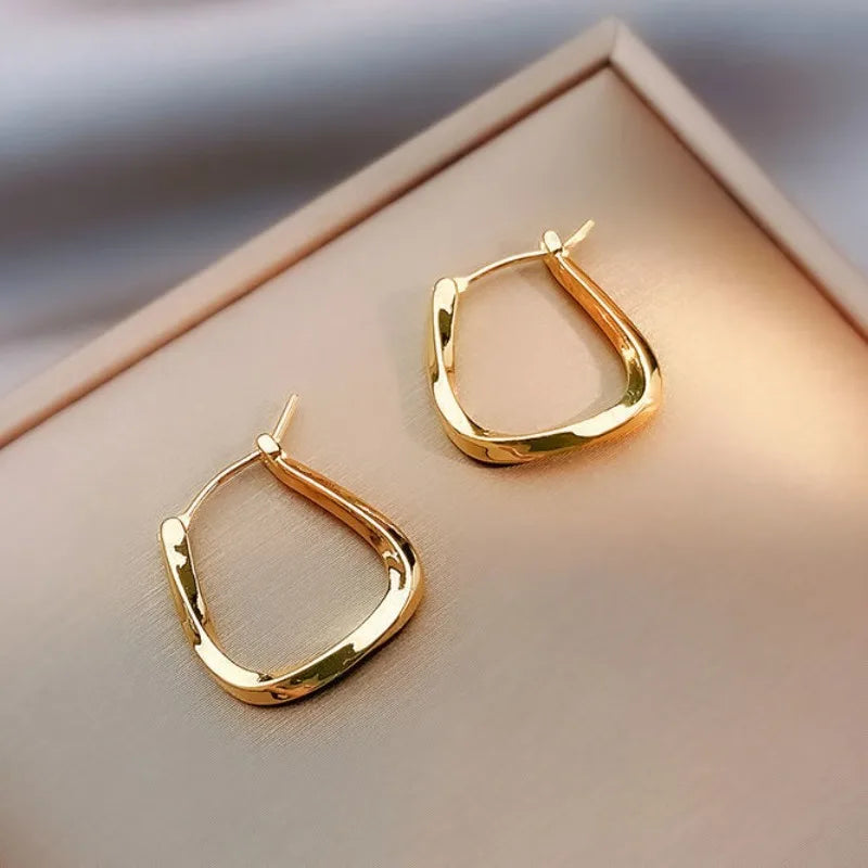 Gold Geometric U-Shaped Twisted Square Hoop Earrings for Women Trendy