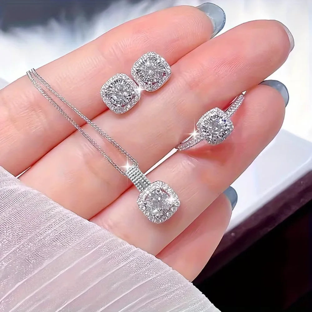 Shiny Geometric Zircon 3pcs Set Luxury Fashion Jewelry Women