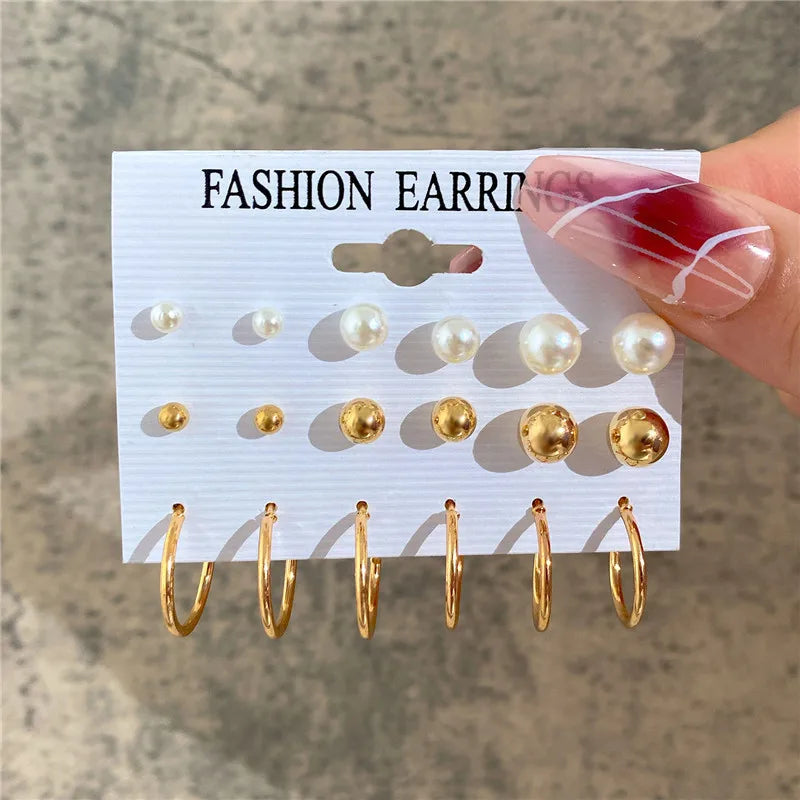 Bohemian Pearl Earrings Set 12 Pairs Geometric Women Jewelry