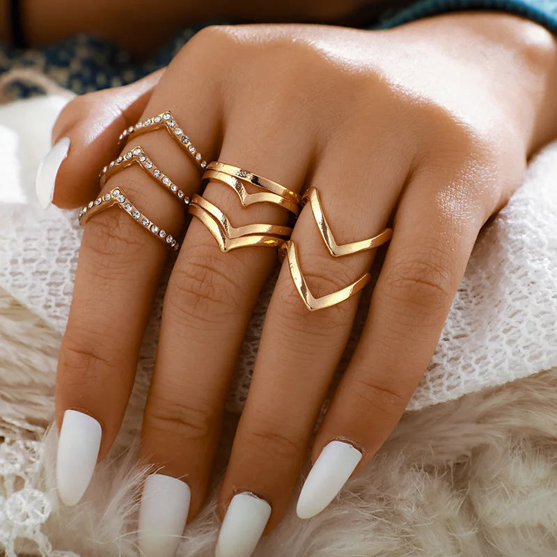 Trendy 21Pcs Gold Ring Set Vintage Geometric Hollow Design Women