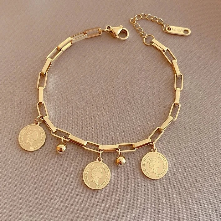 Paperclip Chain Bracelet 18K Gold Stainless Steel Adjustable Women