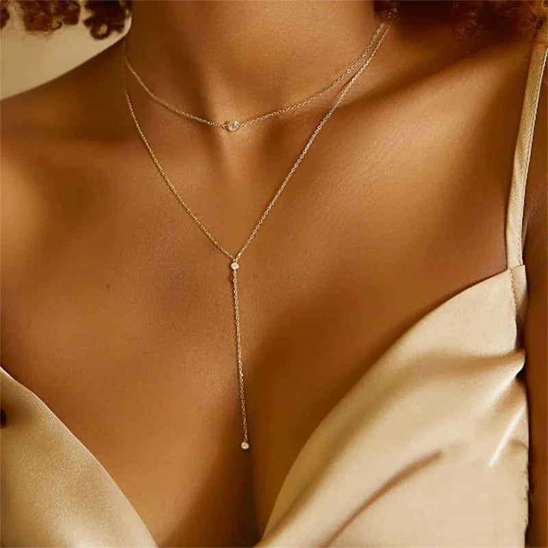 Minimalist Double Layer Y Necklace Long Drop Chain Collarbone Women
