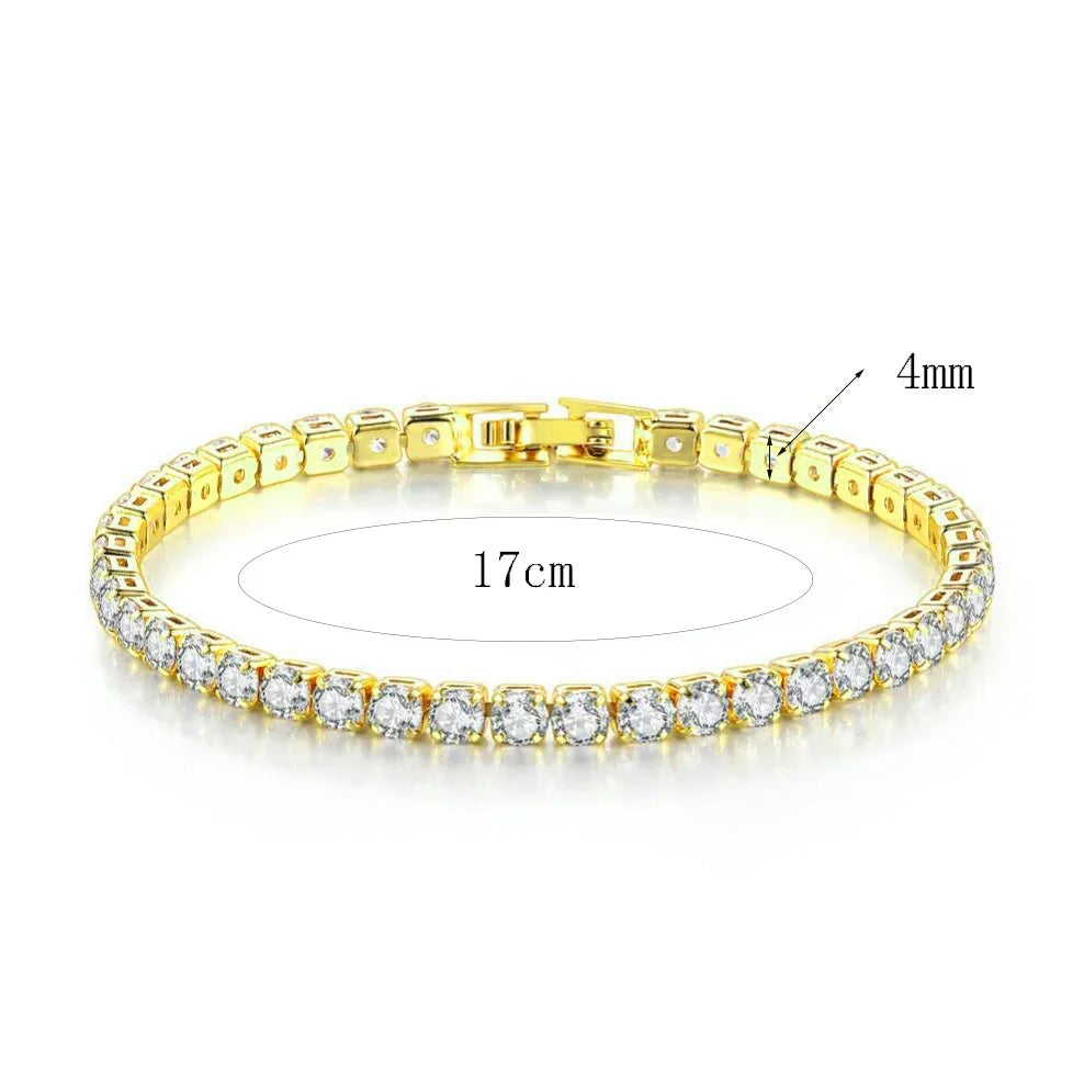 Gold Stainless Steel Tennis Bracelet Matching Bangles Luxury Couple