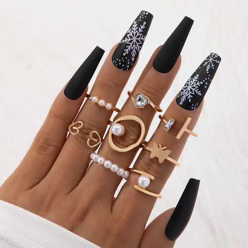 Trendy 21Pcs Gold Ring Set Vintage Geometric Hollow Design Women