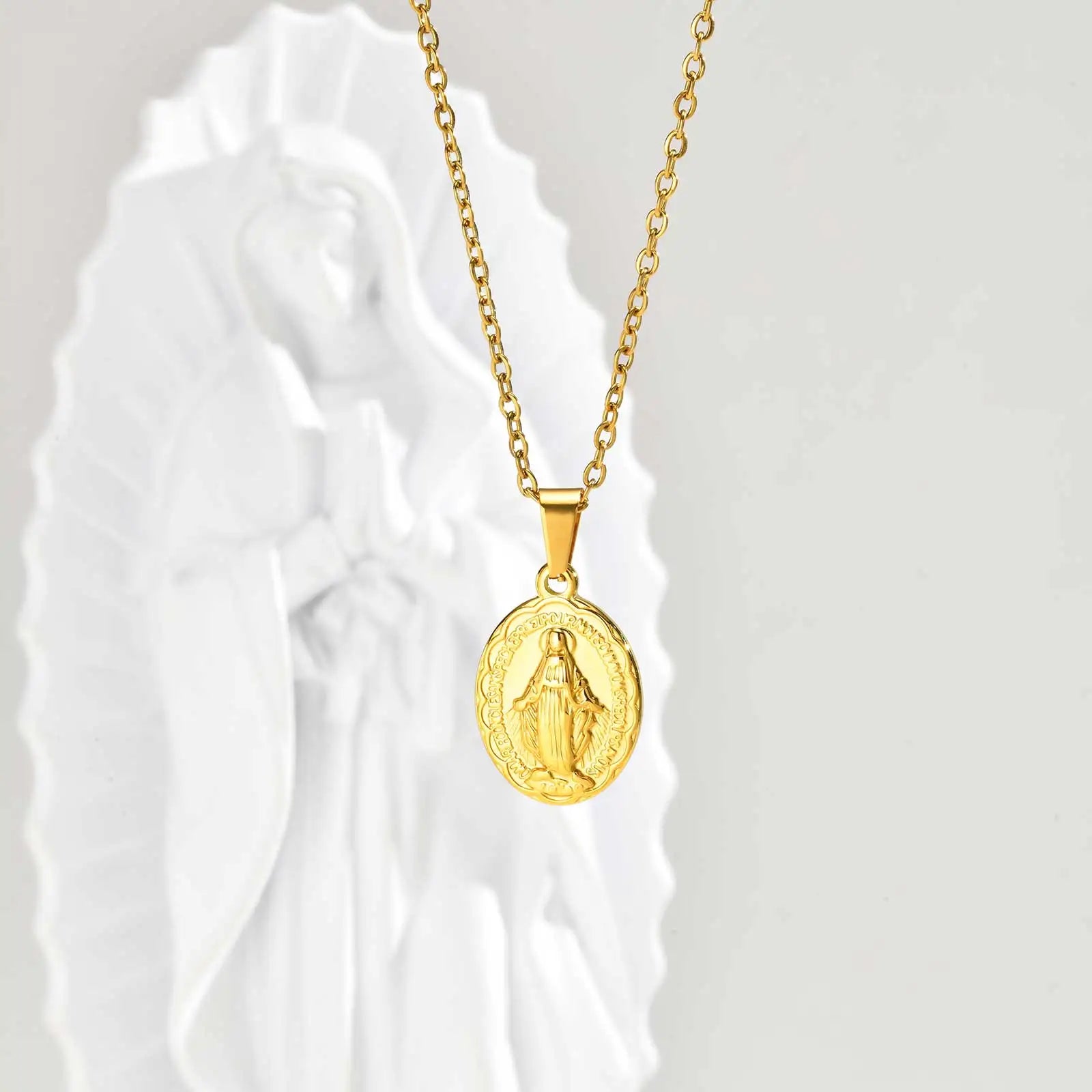 Virgin Mary Necklace 18K Gold Plated Stainless Steel Women