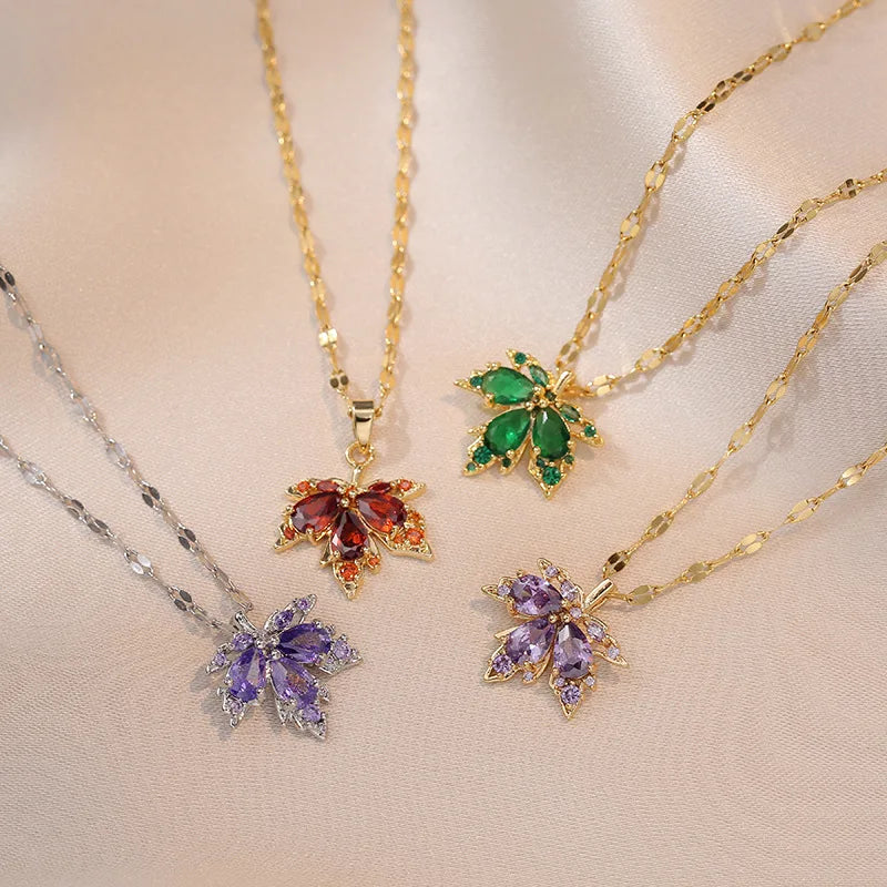 Zircon Butterfly Tassel Necklace Moon Flower Stainless Steel Women