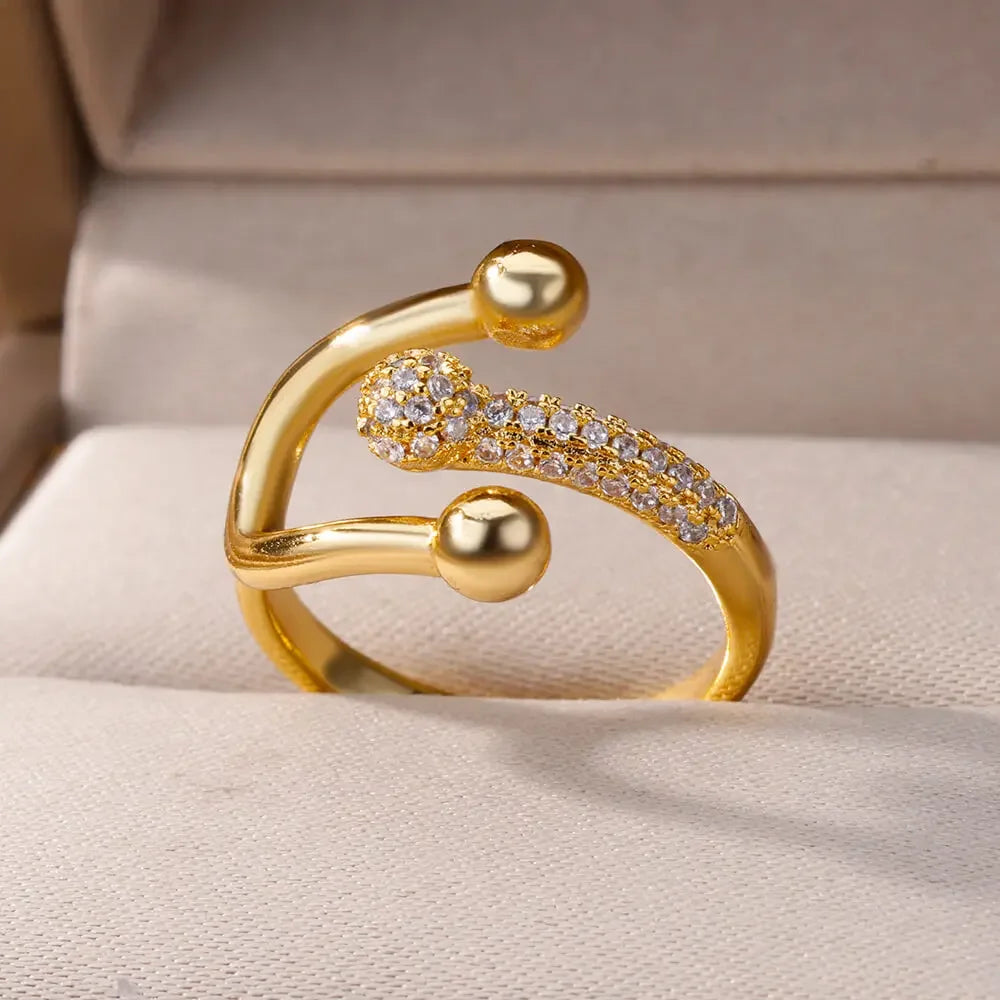 Gold Zircon Double Cross Ring Stainless Steel Luxury Couple Jewelry