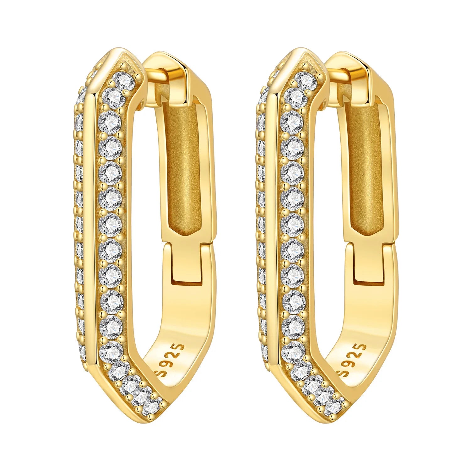 Elegant Square Hoop Earrings 18K Gold S925 Women Jewelry