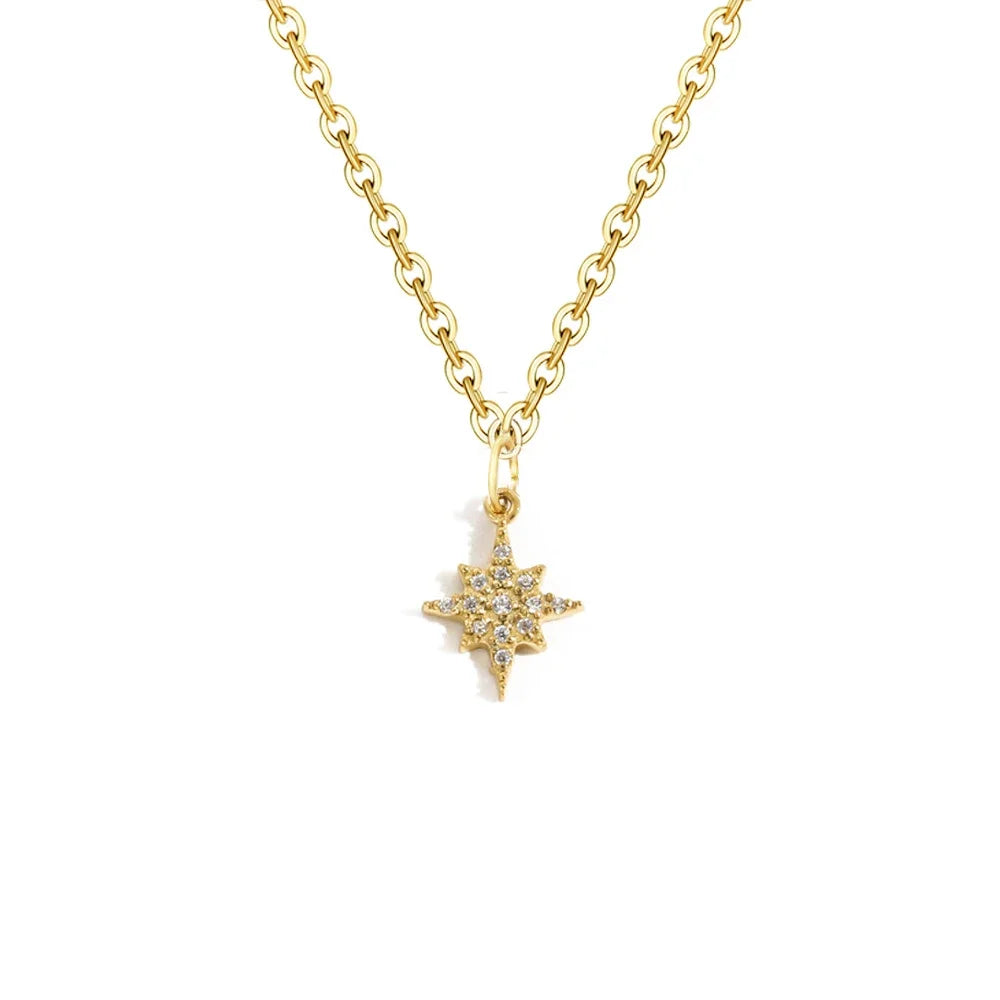 Gold Zircon Initial Necklace A-Z Stainless Steel Letter Pendant Women