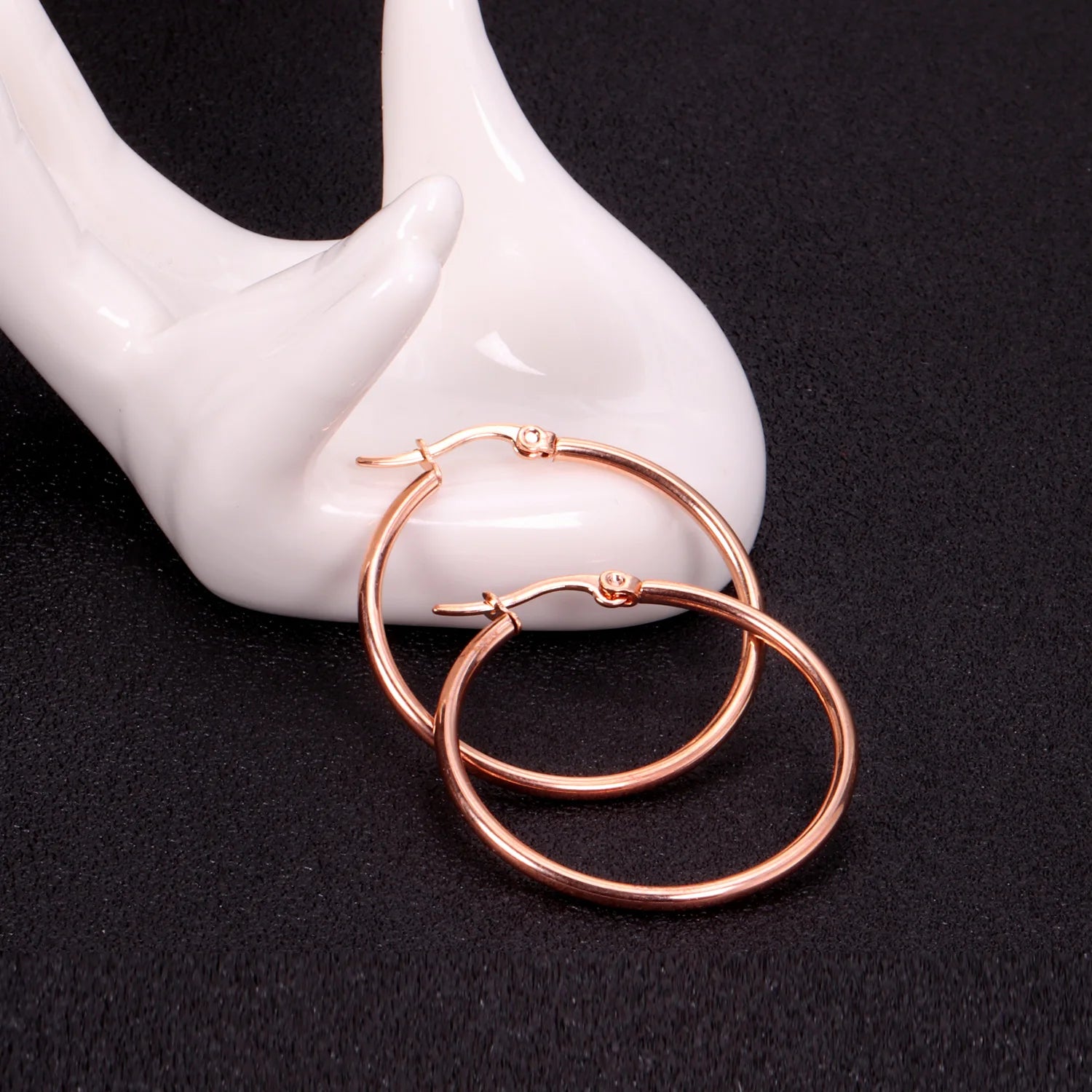 Rose Gold Stainless Steel Hoop Earrings 10-65mm Anti Allergy Women