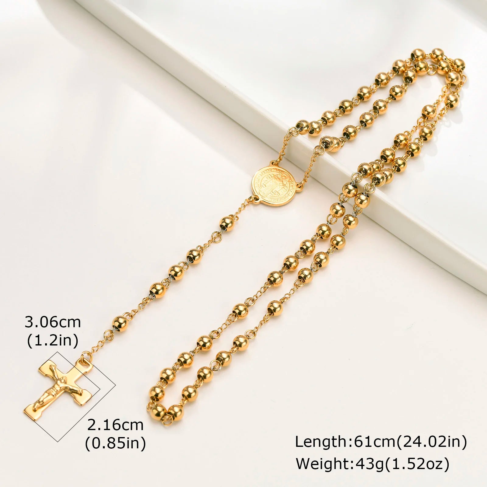 Stainless Steel Jesus Cross Y Necklace with Heart Charm Jewelry Set