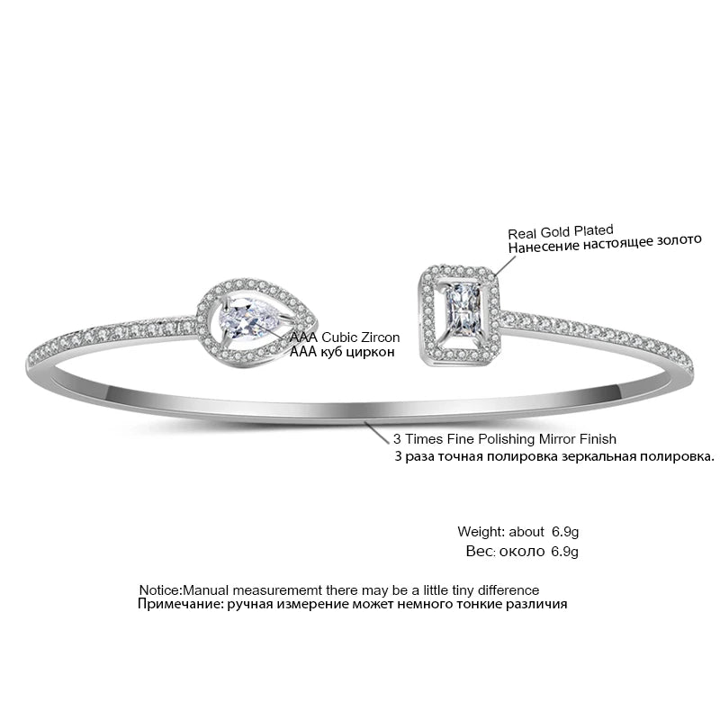 Elegant Gold Color Geometric Bangle with Sparkling Zircon Detail