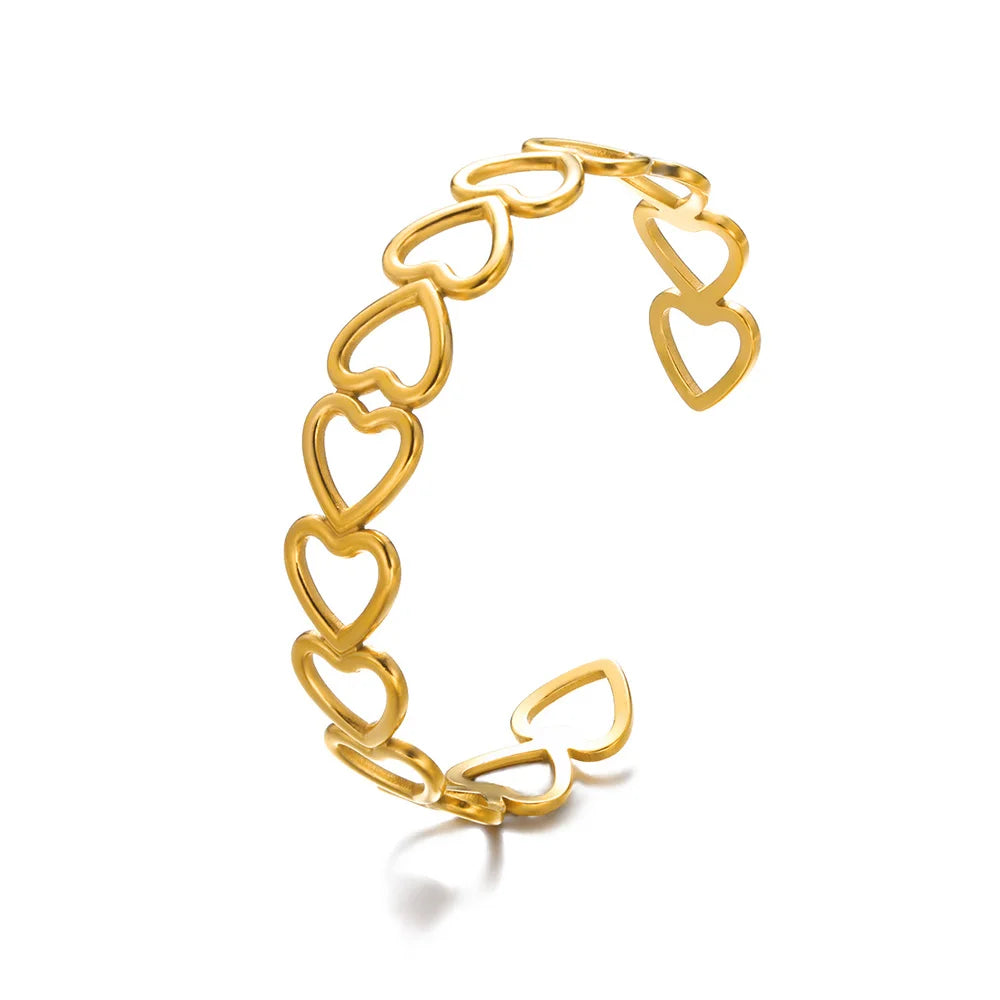 Gold Flower Cuff Bracelet Stainless Steel Floral Bangle for Women