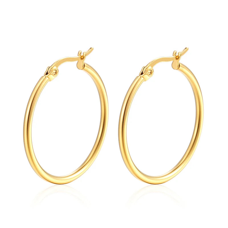 Big Hoop Earrings 30-80mm Stainless Steel Gold Silver Women