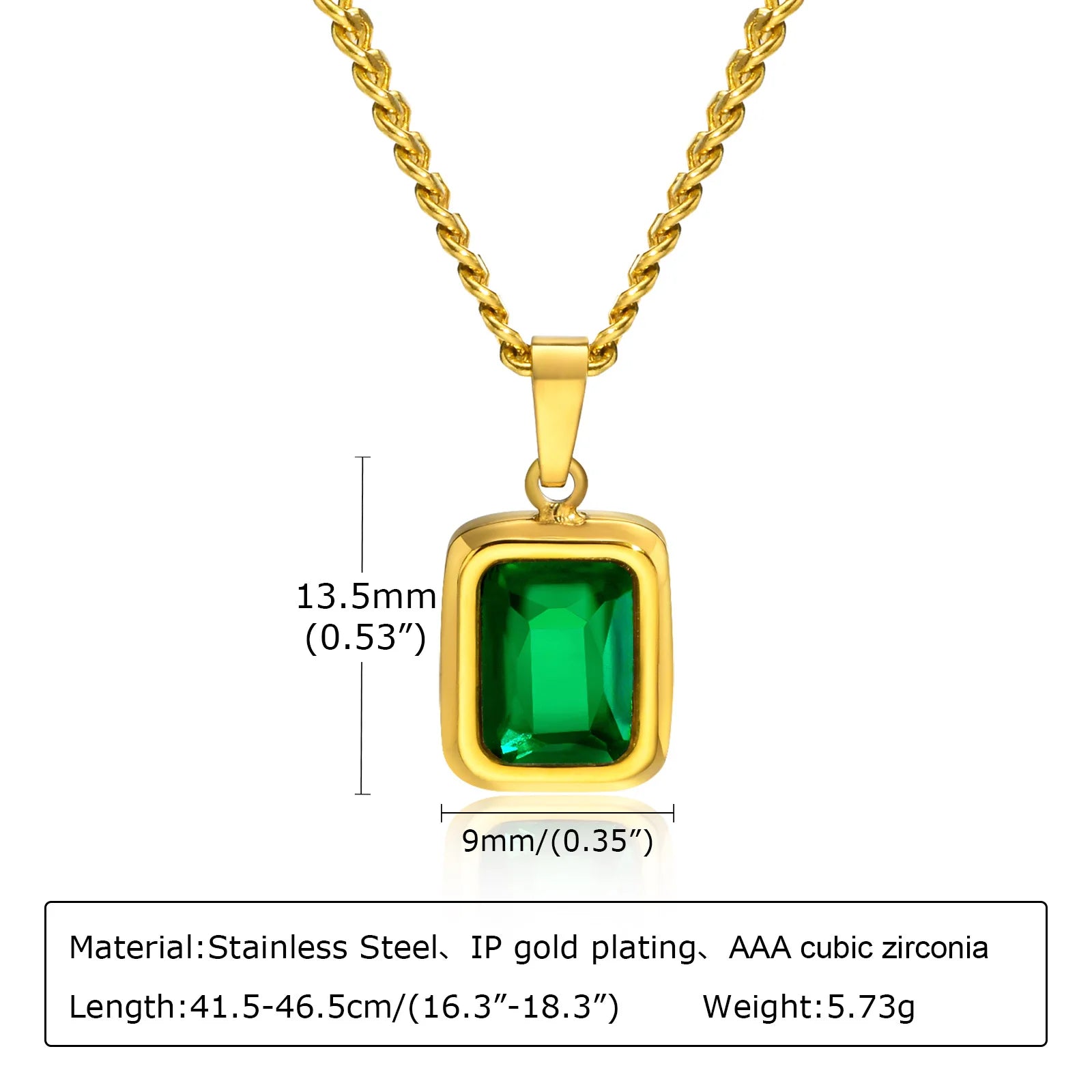 Vintage Green Zircon Necklace Gold Plated Women Jewelry