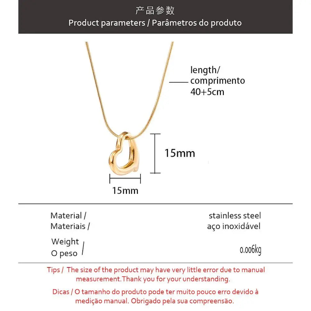 Simple Hollow Heart Pendant Necklace Stainless Steel Waterproof