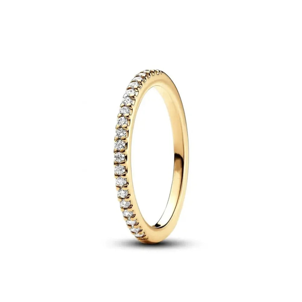 Elegant Gold Ring Sun Heart Bow 925 Silver Women Jewelry