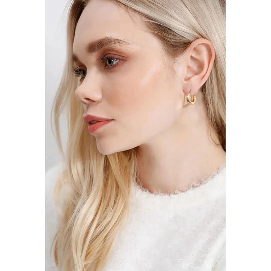 Shevalues Chunky Hoop Earrings 14K Gold 925 Silver Needle Women