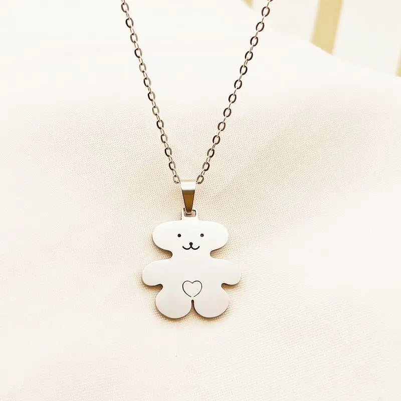 Bear Pendant Necklace Gold Plated Stainless Steel Cute Style