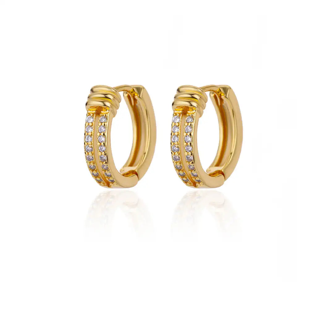 Elegant Small Gold Tone Earrings Square and Round Stainless Steel