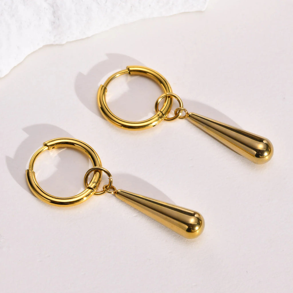 Water Drop Dangle Huggie Hoop Earrings Stainless Steel Women