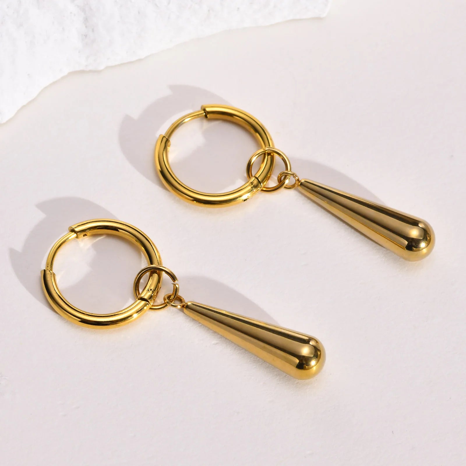 Water Drop Dangle Huggie Hoop Earrings Stainless Steel Women