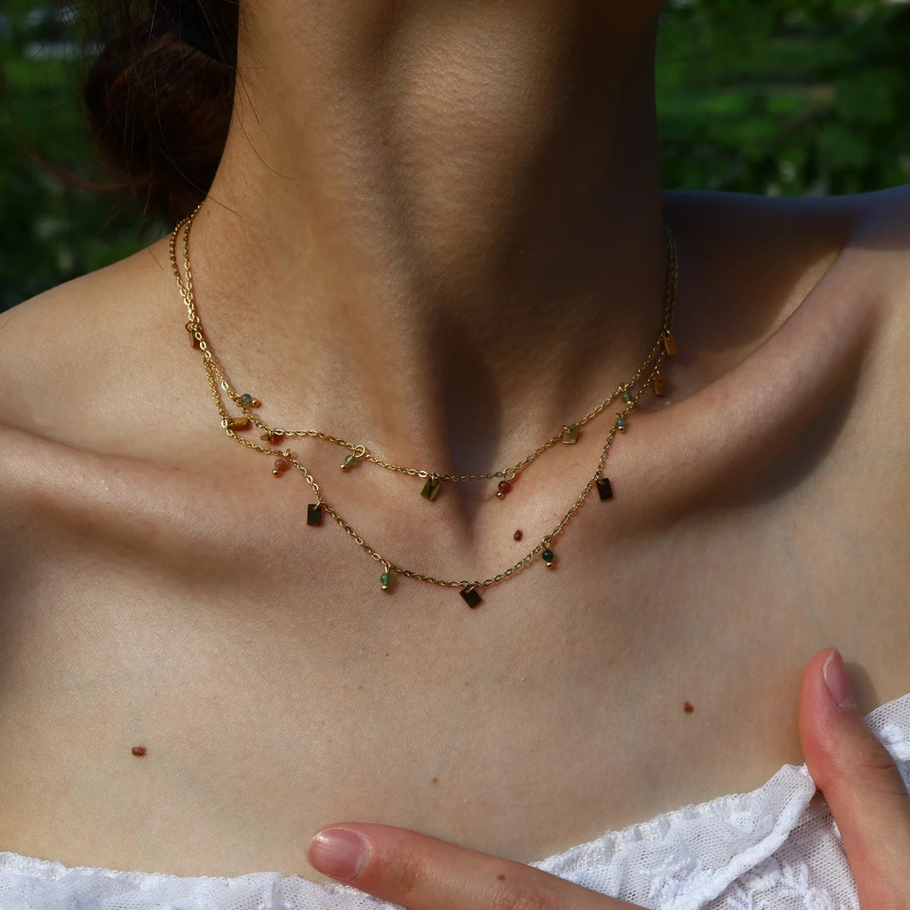WILD & FREE Crystal Charm Necklace 18K Gold Stainless Steel Elegant