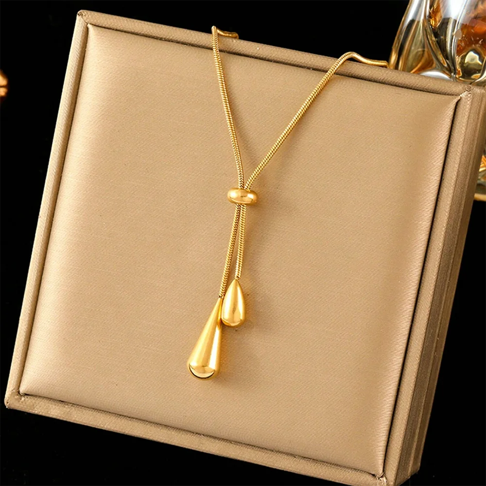 Elegant Water Drop Necklace Adjustable Tassel Chain Women