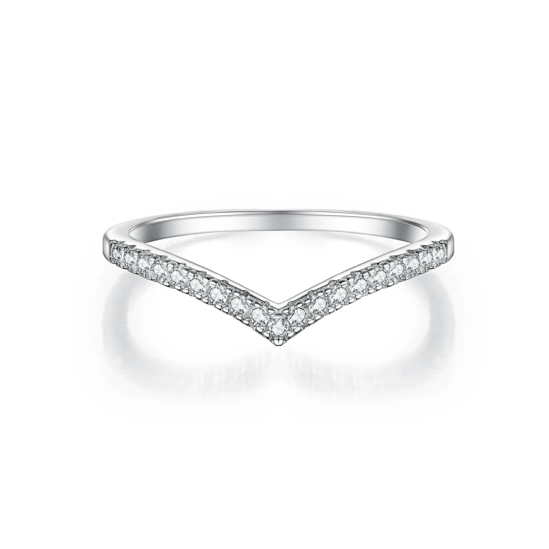 Minimalist V Shaped Ring 18K Gold Zircon Thin Band Women