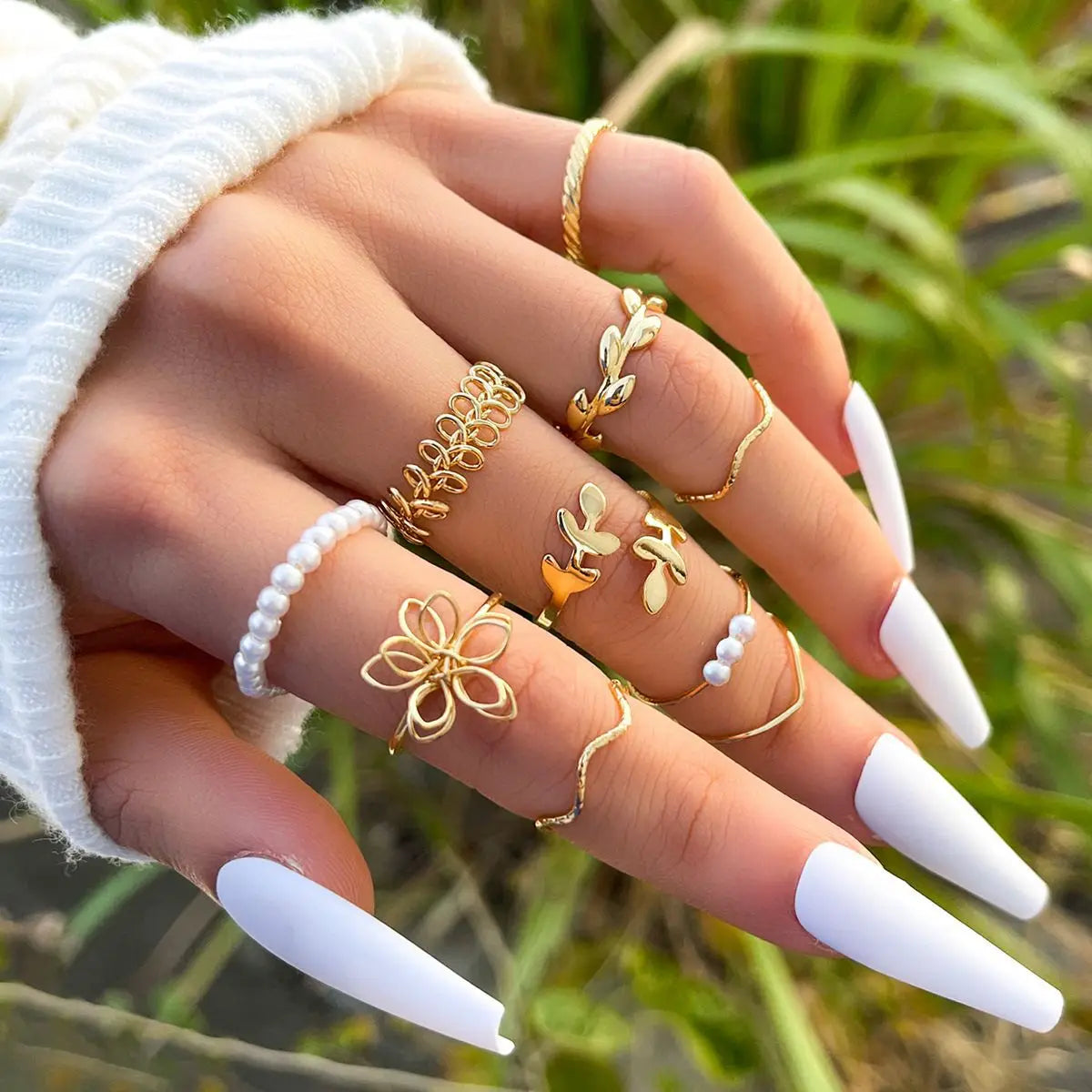 Trendy 21Pcs Gold Ring Set Vintage Geometric Hollow Design Women