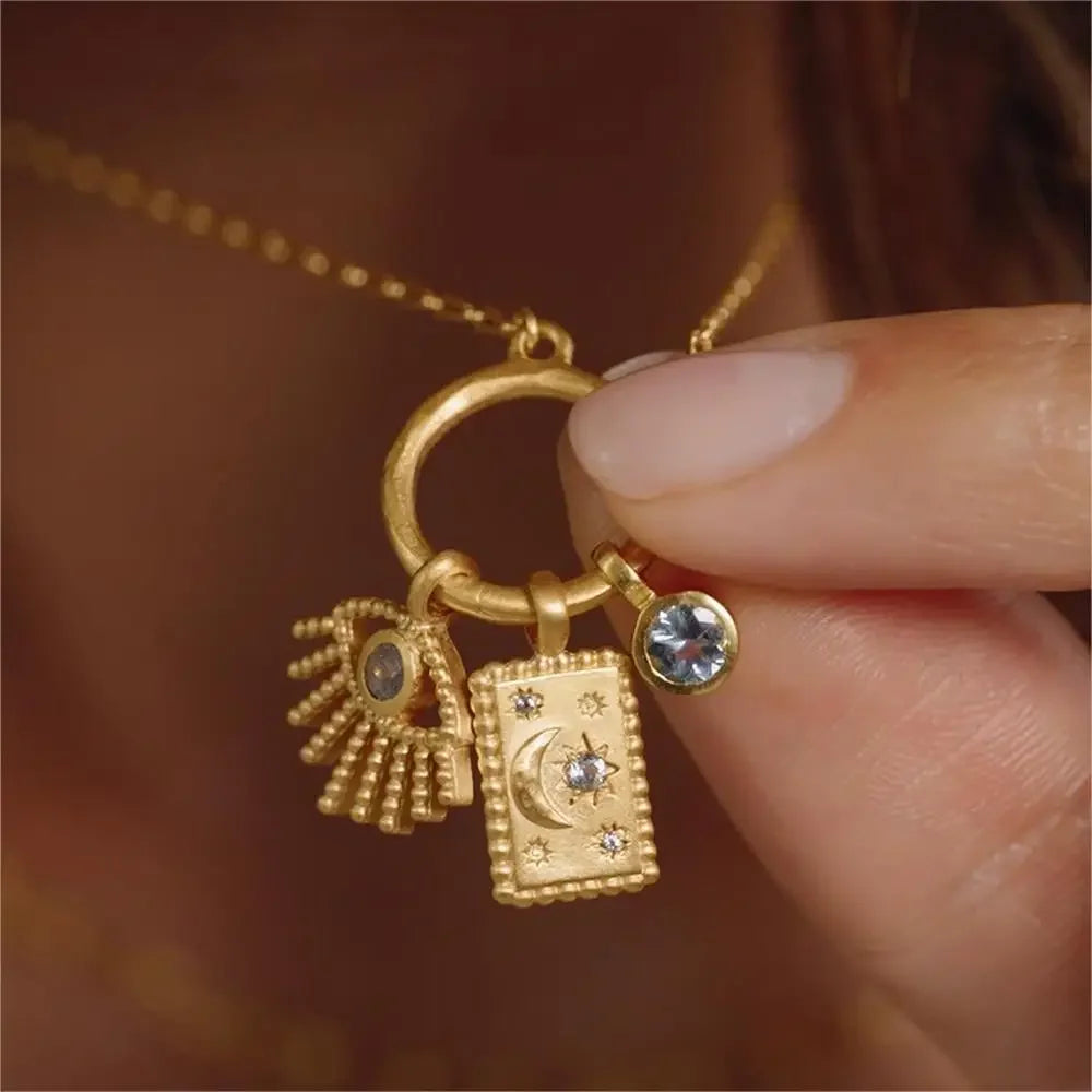 Gold Moon Star Sun Evil Eye Charms Stainless Steel DIY Jewelry