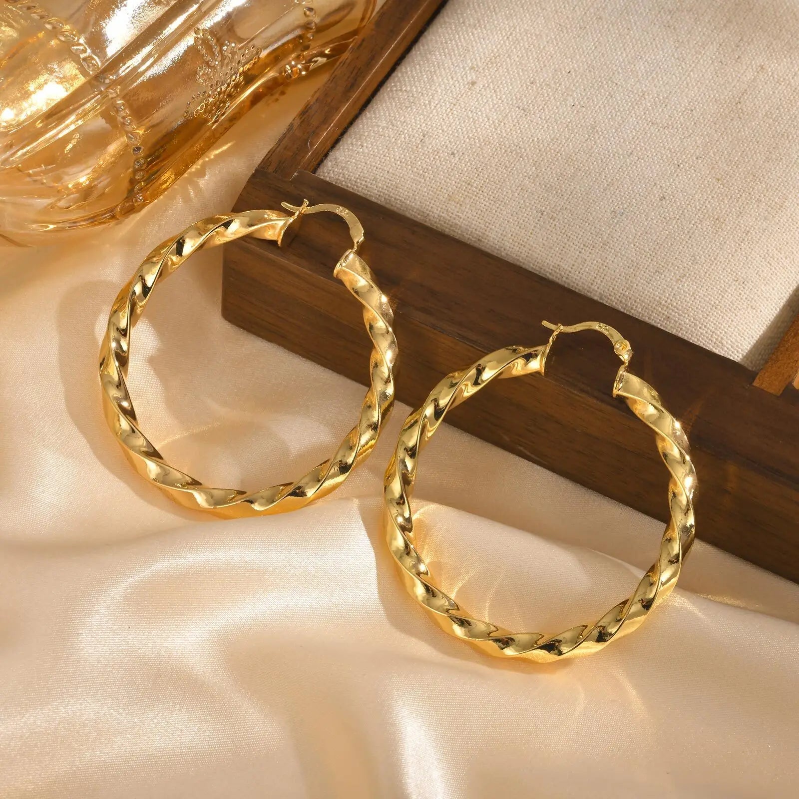 Large Twist Hoop Huggie Earrings Stainless Steel Lightweight Women