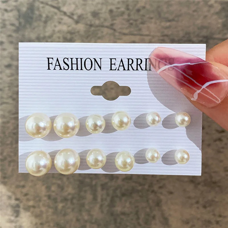 Bohemian Pearl Earrings Set 12 Pairs Geometric Women Jewelry