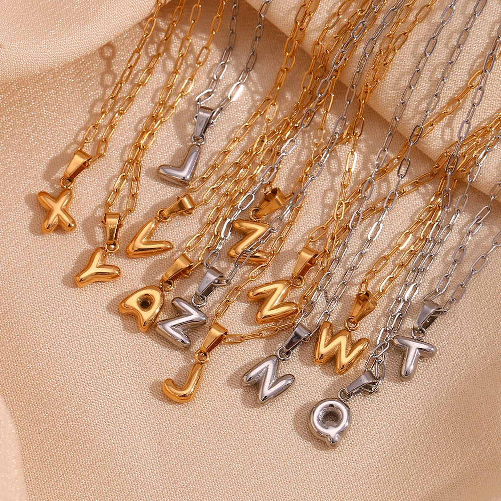Elegant A-Z Bubble Letter Necklace Gold Plated Stainless Steel