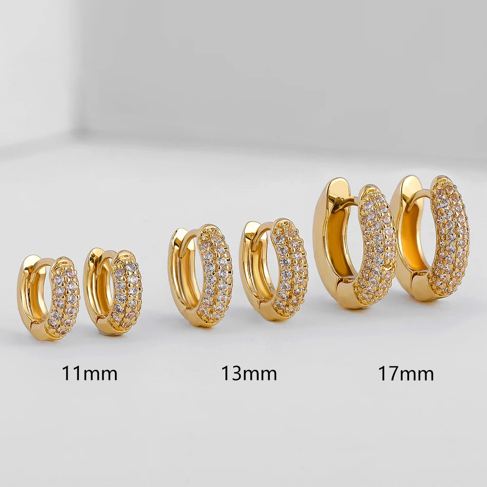 Gold Huggie Earrings CZ Zircon Thin Hoop Cartilage Women
