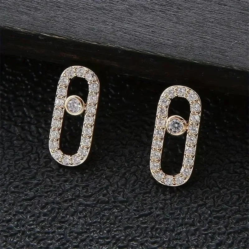 Oval Dangle Earrings Paperclip CZ Pendant Elegant Women Jewelry