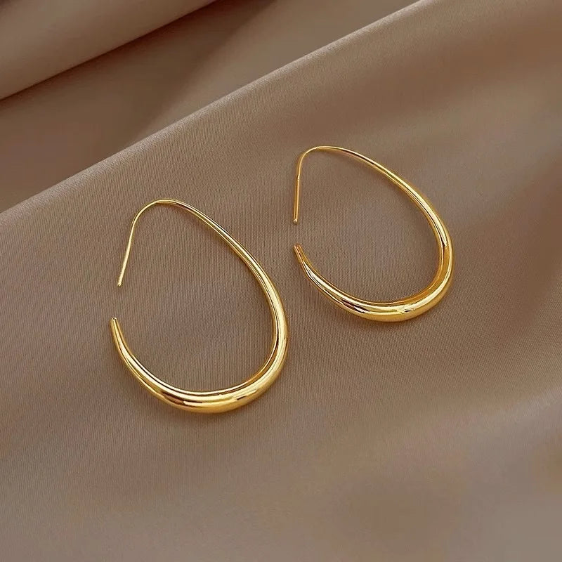 925 Silver Gold Ellipse Hoop Earrings Luxury Wedding Women Jewelry
