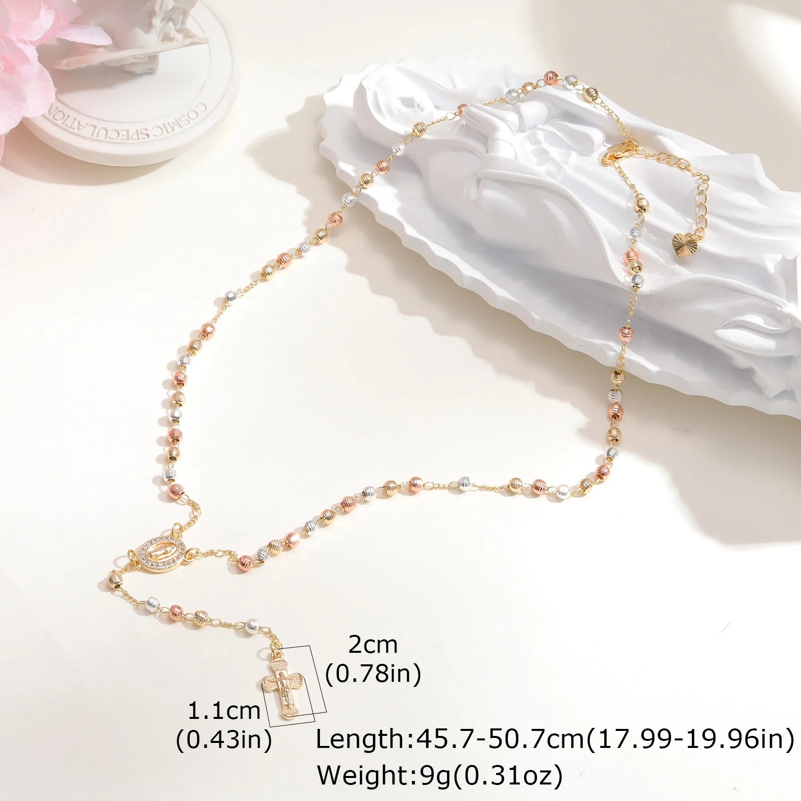 Stainless Steel Jesus Cross Y Necklace with Heart Charm Jewelry Set