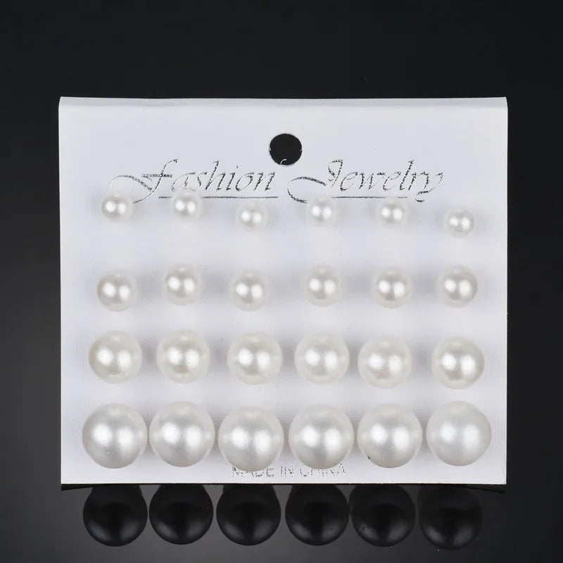 Bohemian Pearl Earrings Set 12 Pairs Geometric Women Jewelry