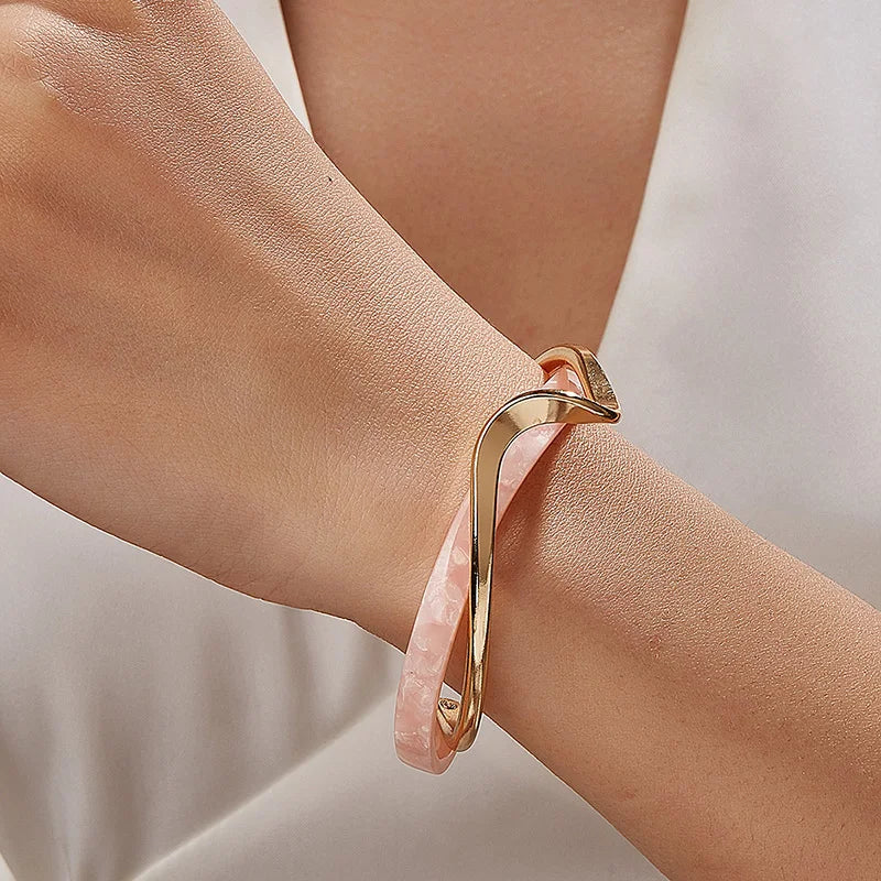 White Acrylic C-Shaped Bracelet Geometric Metal Bangle Women Gift