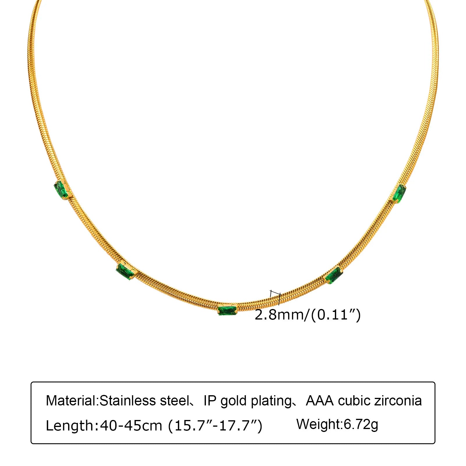 Vintage Green Zircon Necklace Gold Plated Women Jewelry