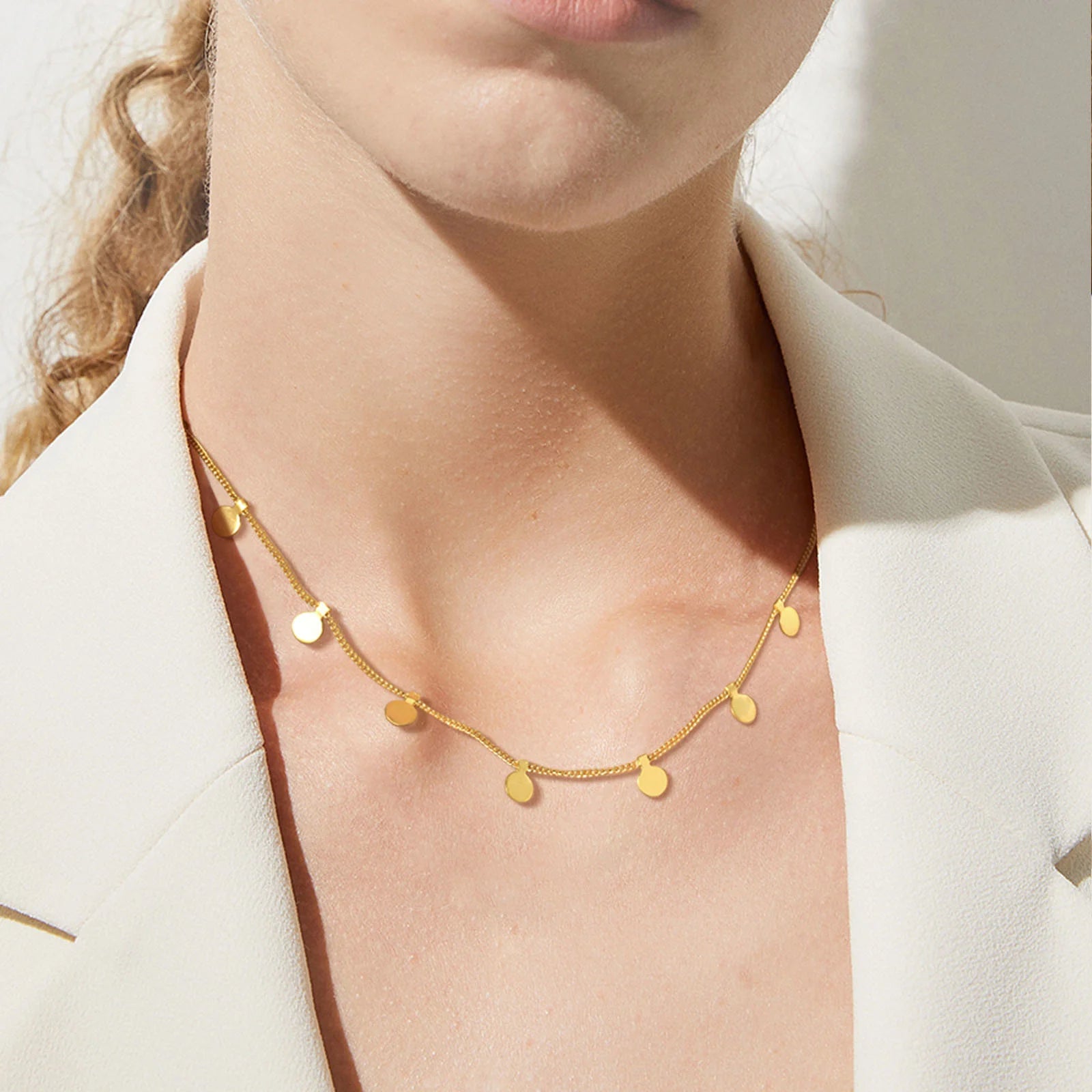 Delicate Multi Coin Disc Necklace Gold Stainless Steel Waterproof