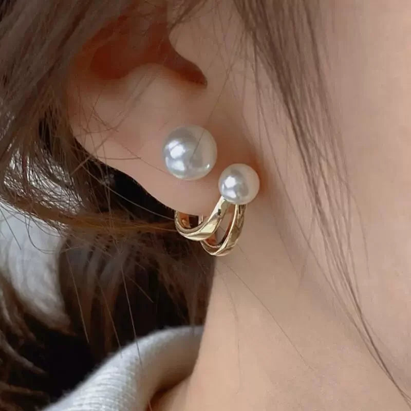 Korean Irregular Pearl Stud Earrings Gold Metal Trendy Unique Design