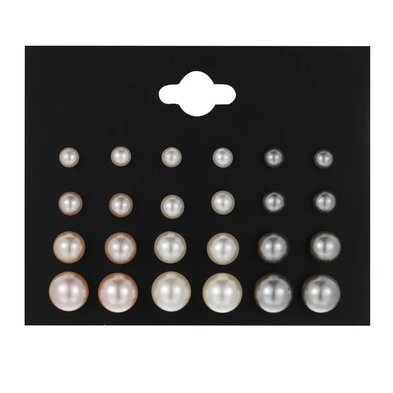 Bohemian Pearl Earrings Set 12 Pairs Geometric Women Jewelry