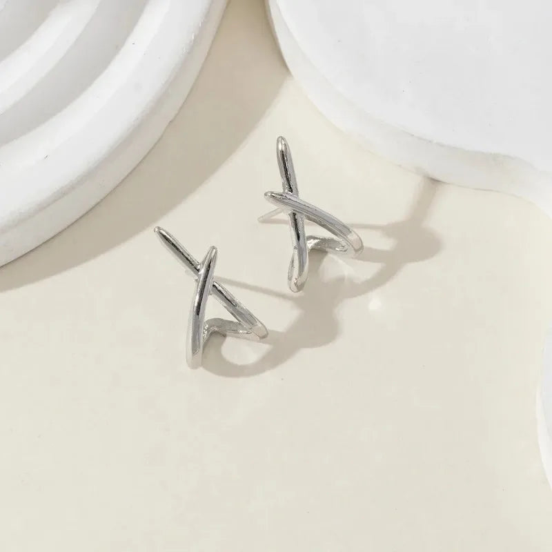 Simple Cross Earrings Stainless Steel Trendy Women Accessories