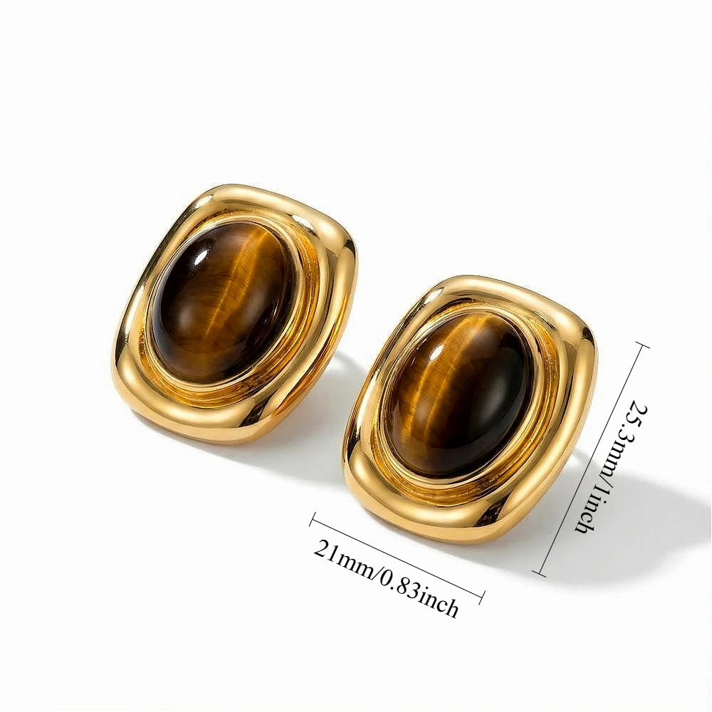 Black Stone Stud Earrings Chunky 18K Gold Women Jewelry